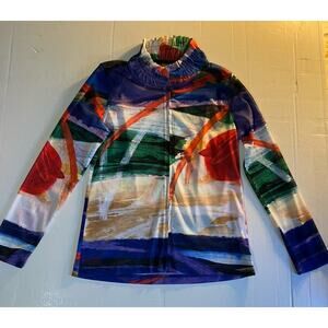 SIMPLY ART By Dolcezza $149 Sheer Mesh Ruffle Art Print Jacket Top Size Medium